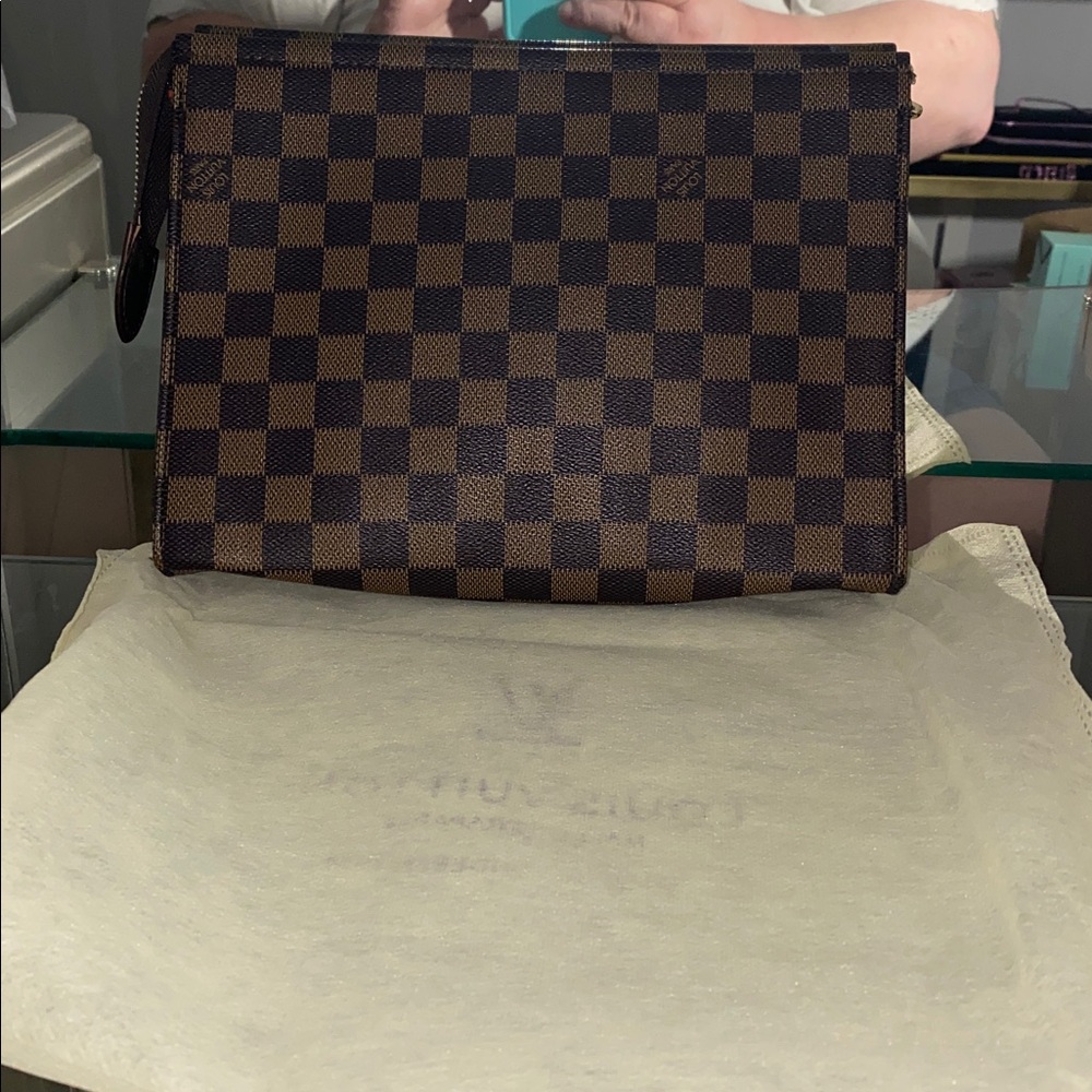 Elegant Checkered Brown Toiletry Bag NWOT - Picture 5 of 5